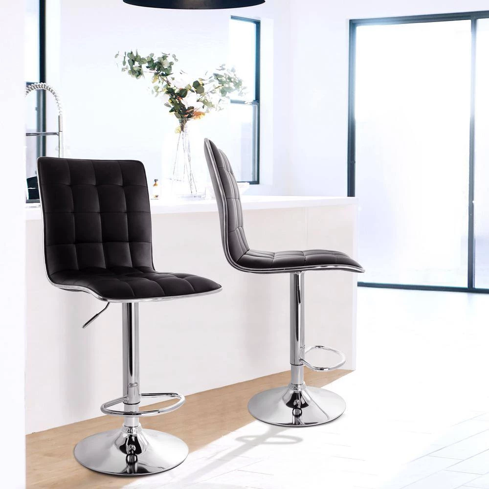 31 in. Black High Back Tufted Faux Leather Adjustable Bar Stool with Chrome Base (Set of 2) by Elama 3 31 in. Black High Back Tufted Faux Leather Adjustable Bar Stool with Chrome Base (Set of 2) by Elama - Image 3