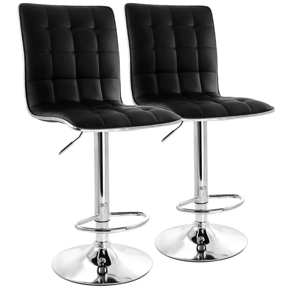 31 in. Black High Back Tufted Faux Leather Adjustable Bar Stool with Chrome Base (Set of 2) by Elama 1 31 in. Black High Back Tufted Faux Leather Adjustable Bar Stool with Chrome Base (Set of 2) by Elama