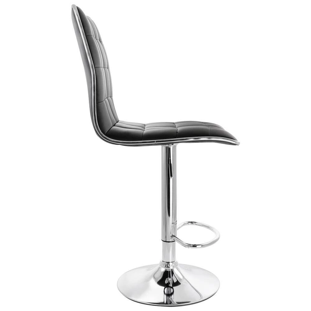 31 in. Black High Back Tufted Faux Leather Adjustable Bar Stool with Chrome Base (Set of 2) by Elama 2 31 in. Black High Back Tufted Faux Leather Adjustable Bar Stool with Chrome Base (Set of 2) by Elama - Image 2