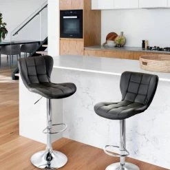 2-Piece Adjustable Faux Leather 34 in. Black High Back Metal Bar Stool with Chrome Base by Elama 19 2-Piece Adjustable Faux Leather 34 in. Black High Back Metal Bar Stool with Chrome Base by Elama -Elama Sales Store black elama bar stools 985116740m 31 1000