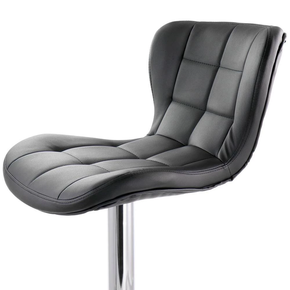 2-Piece Adjustable Faux Leather 34 in. Black High Back Metal Bar Stool with Chrome Base by Elama 7 2-Piece Adjustable Faux Leather 34 in. Black High Back Metal Bar Stool with Chrome Base by Elama - Image 7