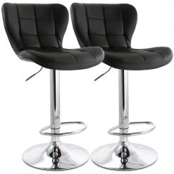 2-Piece Adjustable Faux Leather 34 in. Black High Back Metal Bar Stool with Chrome Base by Elama 12 2-Piece Adjustable Faux Leather 34 in. Black High Back Metal Bar Stool with Chrome Base by Elama -Elama Sales Store black elama bar stools 985116740m 66 1000