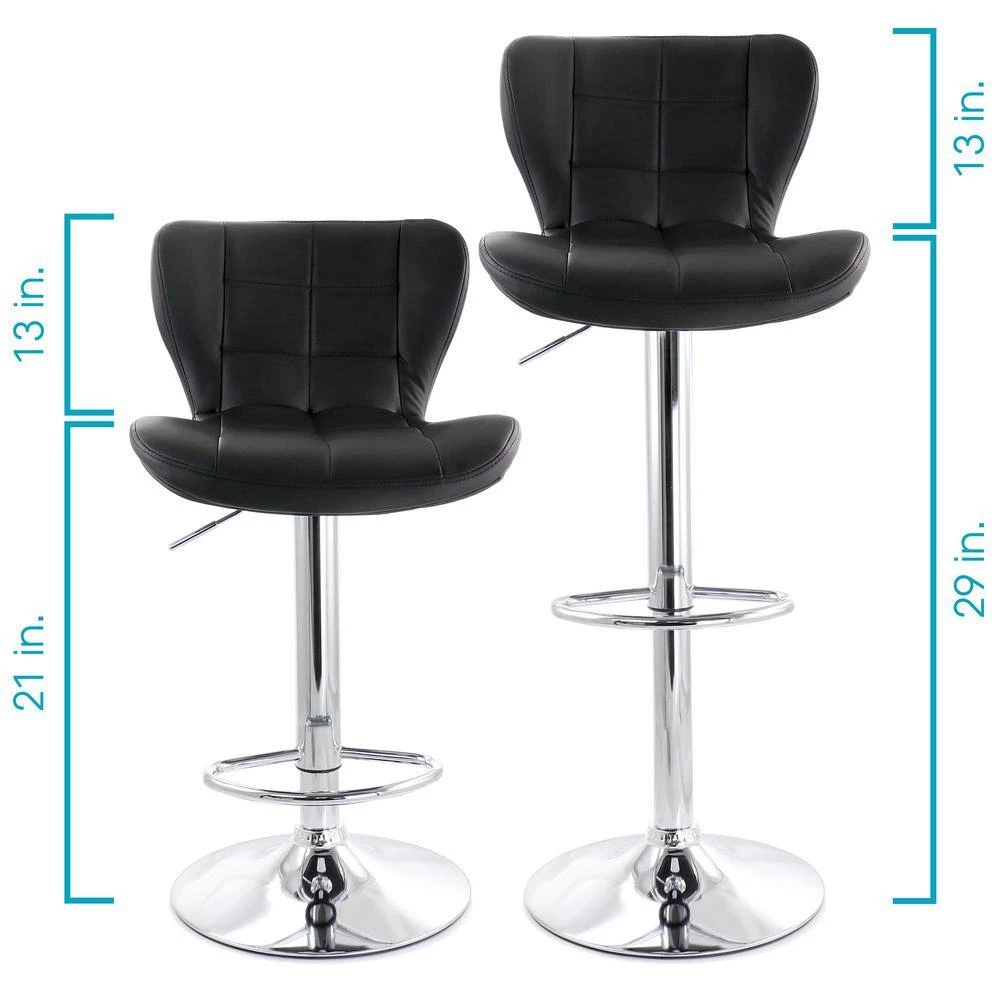2-Piece Adjustable Faux Leather 34 in. Black High Back Metal Bar Stool with Chrome Base by Elama 9 2-Piece Adjustable Faux Leather 34 in. Black High Back Metal Bar Stool with Chrome Base by Elama - Image 9