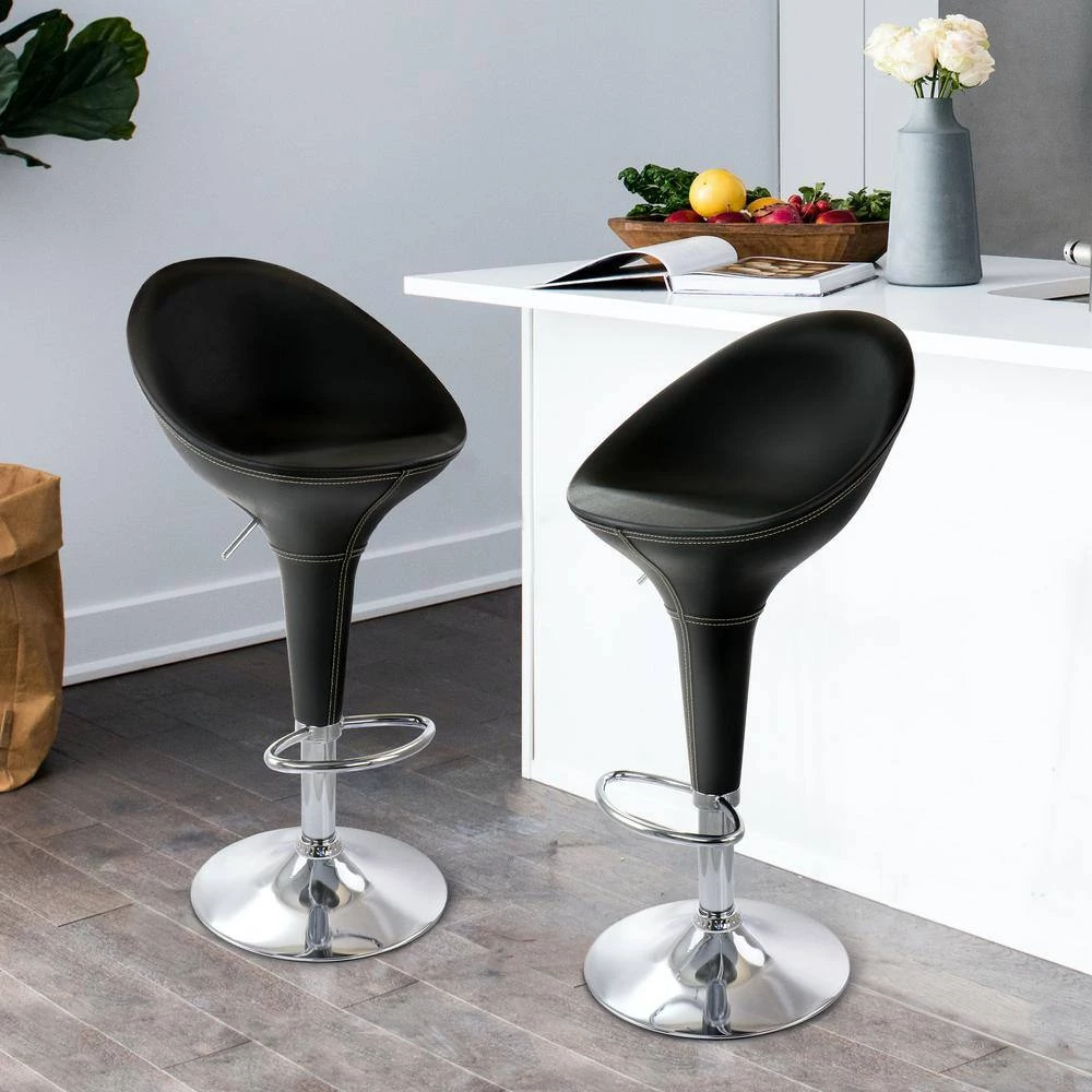 43 in. Black Low Back Tufted Faux Leather Adjustable Bar Stool with Chrome Base (Set of 2) by Elama 3 43 in. Black Low Back Tufted Faux Leather Adjustable Bar Stool with Chrome Base (Set of 2) by Elama - Image 3