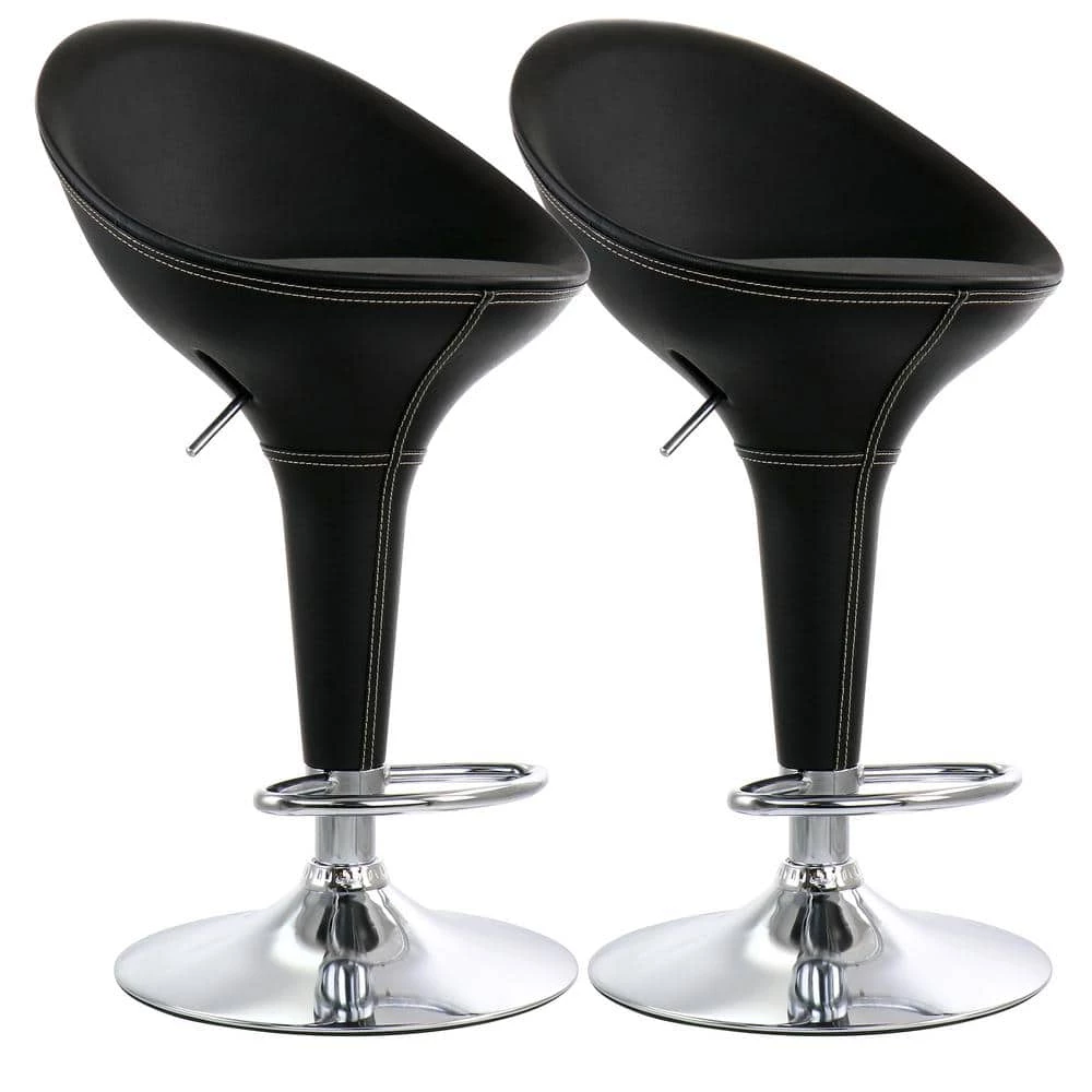 43 in. Black Low Back Tufted Faux Leather Adjustable Bar Stool with Chrome Base (Set of 2) by Elama 1 43 in. Black Low Back Tufted Faux Leather Adjustable Bar Stool with Chrome Base (Set of 2) by Elama