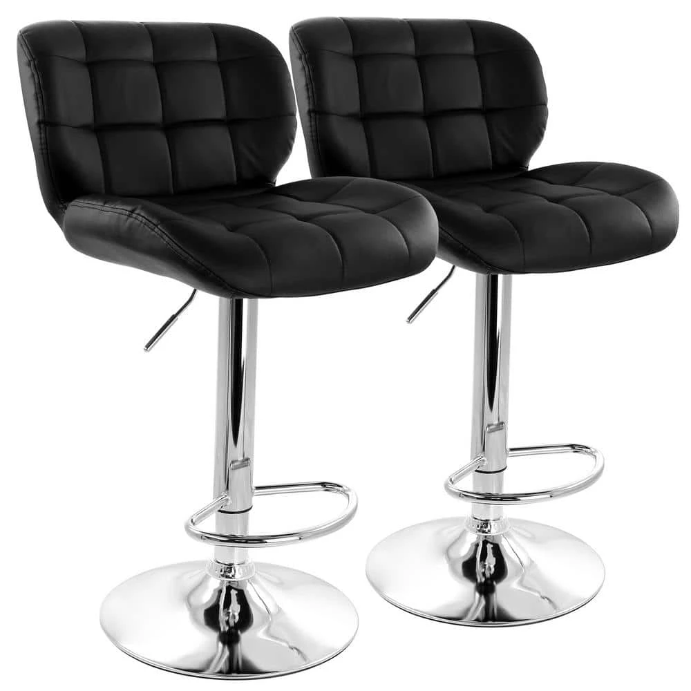 41 in. Black High Back Tufted Faux Leather Adjustable Bar Stool with Chrome Base (Set of 2) by Elama 1 41 in. Black High Back Tufted Faux Leather Adjustable Bar Stool with Chrome Base (Set of 2) by Elama