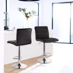 43 in. Black High Back Tufted Faux Leather Adjustable Bar Stool with Chrome Base (Set of 2) by Elama -Elama Sales Store black elama bar stools 985116747m 31 1000