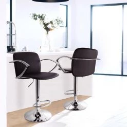2-Piece Adjustable Faux Leather 34.25 in. Black Low Back Metal Bar Stool with Chrome Arm Rests and Base by Elama -Elama Sales Store black elama bar stools 985116748m 31 1000