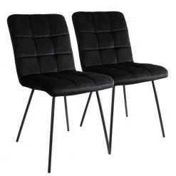 34 in. Black Velvet Tufted High Back Bar Stool with Black Metal Legs (Set of 2) by Elama