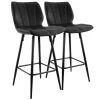 37 in. Black Faux Leather High Back Bar Stool with Black Metal Legs (Set of 2) by Elama