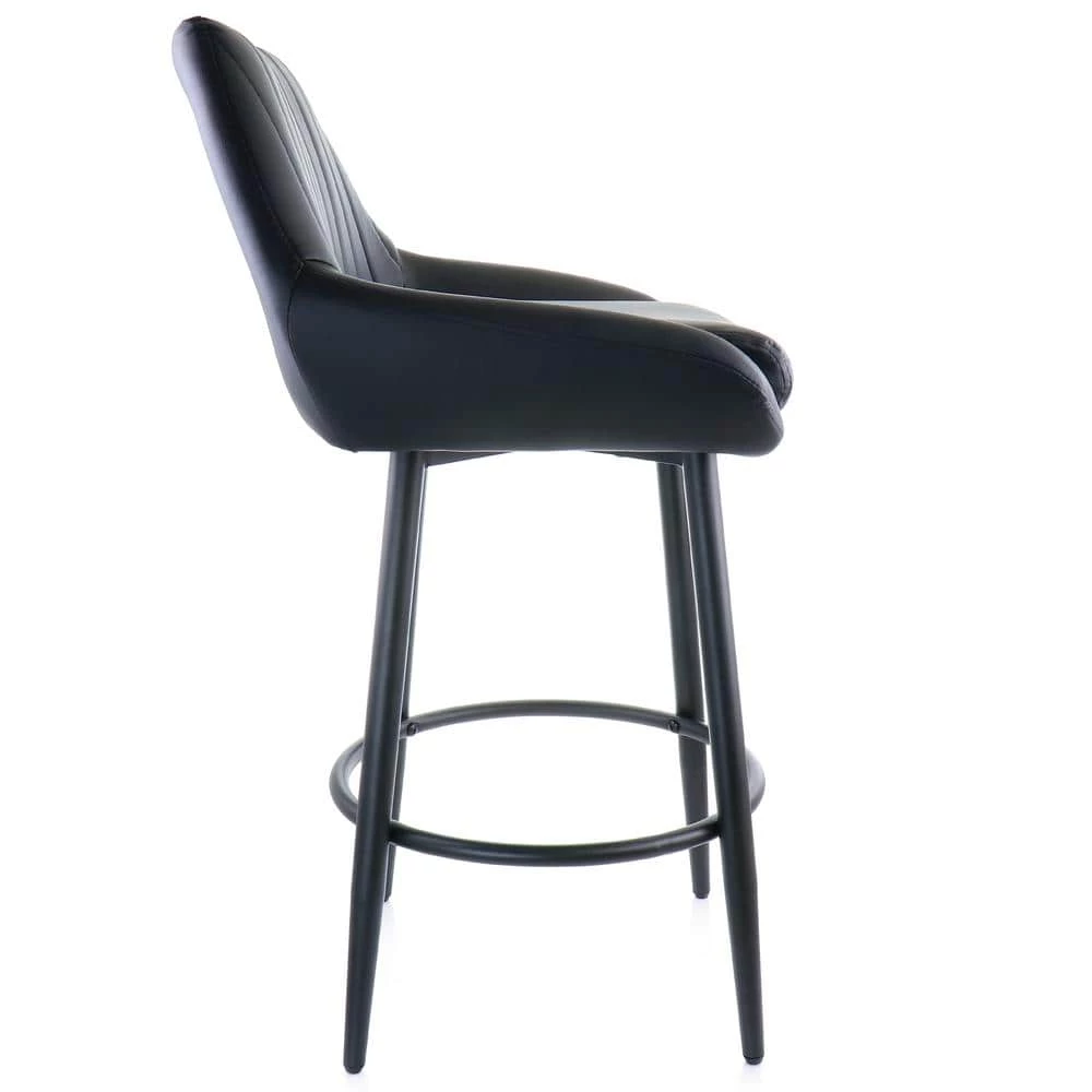 Faux Leather 35 in. Black Low Back Bar Chair with Matte Metal Legs by Elama 2 Faux Leather 35 in. Black Low Back Bar Chair with Matte Metal Legs by Elama - Image 2