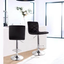 47 In. Black Faux Leather High Back Adjustable Bar Stool with Chrome Base (Set of 2) by Elama -Elama Sales Store black elama bar stools 985116783m 31 1000