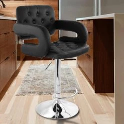 38 in. Black Faux Leather Tufted Bar Stool with Chrome Base by Elama -Elama Sales Store black elama bar stools 985117097m 31 1000