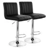 35 In. Black High Back Tufted Faux Leather Adjustable Bar Stool with Chrome Base (Set of 2) by Elama