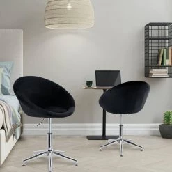 37 in. Black Adjustable Velvet High Back Office Chair with Chrome (Set of 2) by Elama -Elama Sales Store black elama ergonomic chairs 985116777m 31 1000