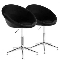 37 in. Black Adjustable Velvet High Back Office Chair with Chrome (Set of 2) by Elama