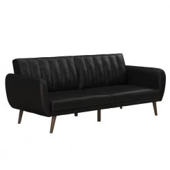 Brittany Black Faux Leather Convertible Futon by Novogratz