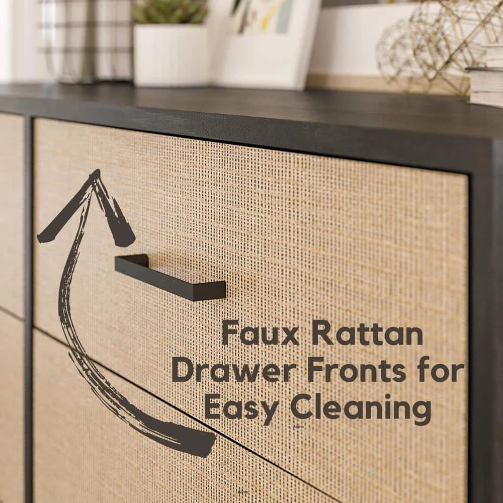 Kelly 1-Drawer Black Oak and Faux Rattan Nightstand 22.05 in. H x 19.76 in. W x 19.69 in. D by Novogratz 8 Kelly 1-Drawer Black Oak and Faux Rattan Nightstand 22.05 in. H x 19.76 in. W x 19.69 in. D by Novogratz - Image 8