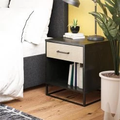 Kelly 1-Drawer Black Oak and Faux Rattan Nightstand 22.05 in. H x 19.76 in. W x 19.69 in. D by Novogratz 21 Kelly 1-Drawer Black Oak and Faux Rattan Nightstand 22.05 in. H x 19.76 in. W x 19.69 in. D by Novogratz -Elama Sales Store black faux rattan novogratz nightstands 4545335com 31 1000