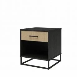 Kelly 1-Drawer Black Oak and Faux Rattan Nightstand 22.05 in. H x 19.76 in. W x 19.69 in. D by Novogratz 13 Kelly 1-Drawer Black Oak and Faux Rattan Nightstand 22.05 in. H x 19.76 in. W x 19.69 in. D by Novogratz -Elama Sales Store black faux rattan novogratz nightstands 4545335com 40 1000