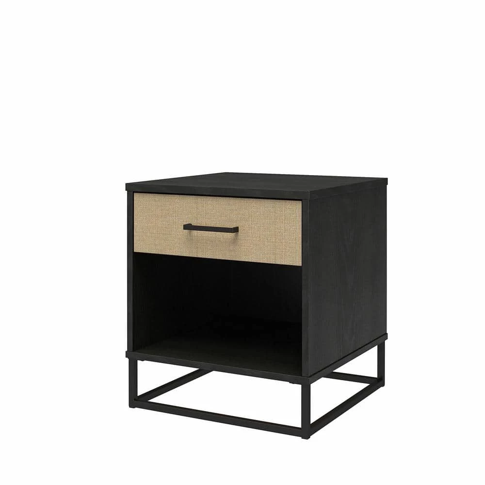 Kelly 1-Drawer Black Oak and Faux Rattan Nightstand 22.05 in. H x 19.76 in. W x 19.69 in. D by Novogratz 3 Kelly 1-Drawer Black Oak and Faux Rattan Nightstand 22.05 in. H x 19.76 in. W x 19.69 in. D by Novogratz - Image 3
