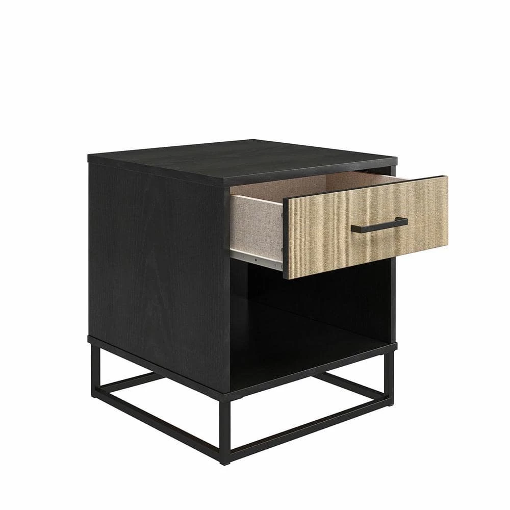Kelly 1-Drawer Black Oak and Faux Rattan Nightstand 22.05 in. H x 19.76 in. W x 19.69 in. D by Novogratz 5 Kelly 1-Drawer Black Oak and Faux Rattan Nightstand 22.05 in. H x 19.76 in. W x 19.69 in. D by Novogratz - Image 5