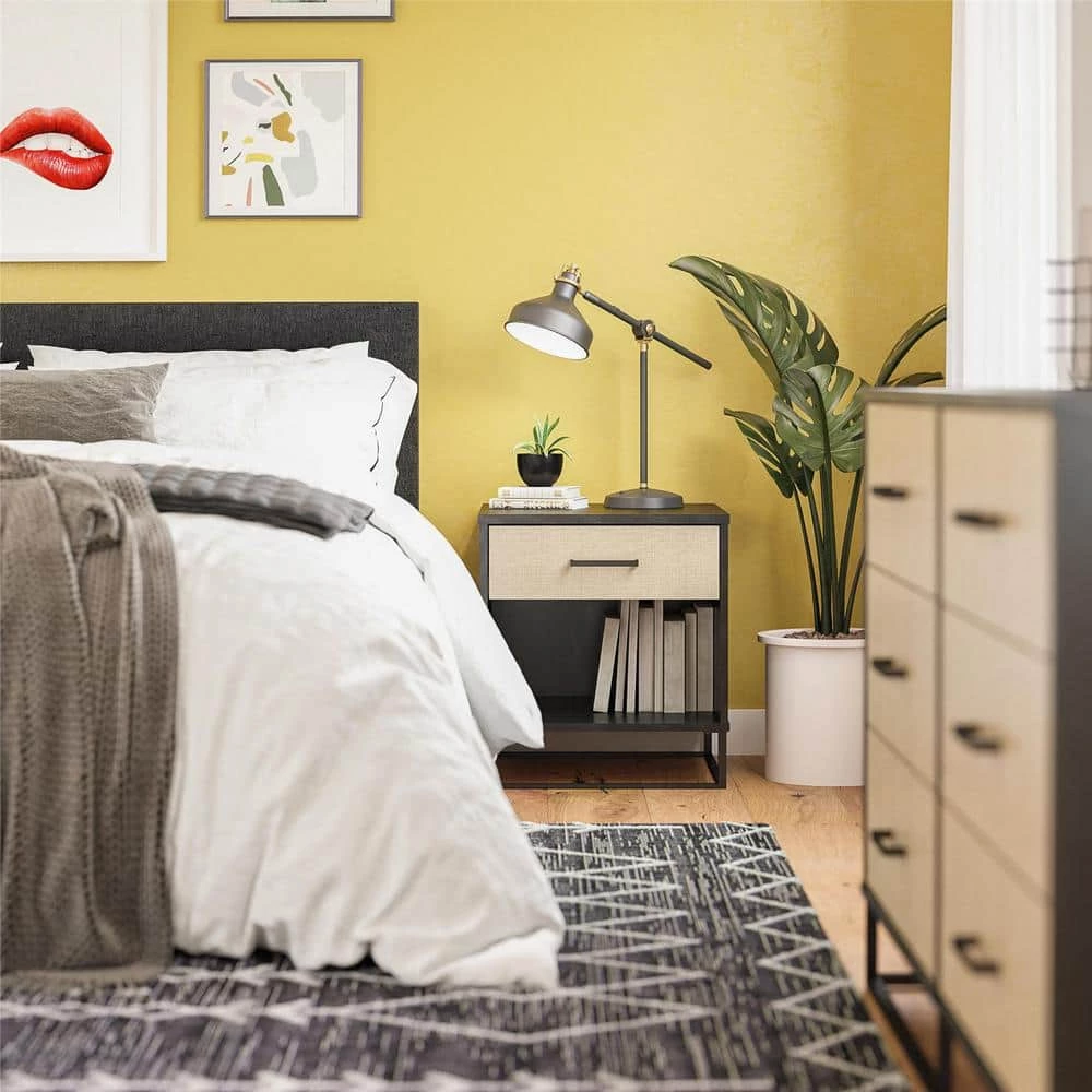 Kelly 1-Drawer Black Oak and Faux Rattan Nightstand 22.05 in. H x 19.76 in. W x 19.69 in. D by Novogratz 6 Kelly 1-Drawer Black Oak and Faux Rattan Nightstand 22.05 in. H x 19.76 in. W x 19.69 in. D by Novogratz - Image 6