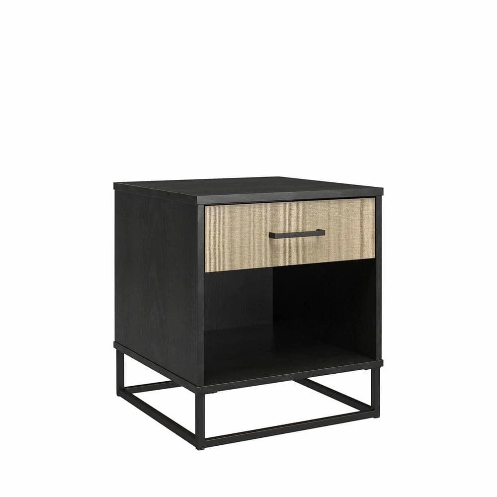 Kelly 1-Drawer Black Oak and Faux Rattan Nightstand 22.05 in. H x 19.76 in. W x 19.69 in. D by Novogratz 2 Kelly 1-Drawer Black Oak and Faux Rattan Nightstand 22.05 in. H x 19.76 in. W x 19.69 in. D by Novogratz - Image 2