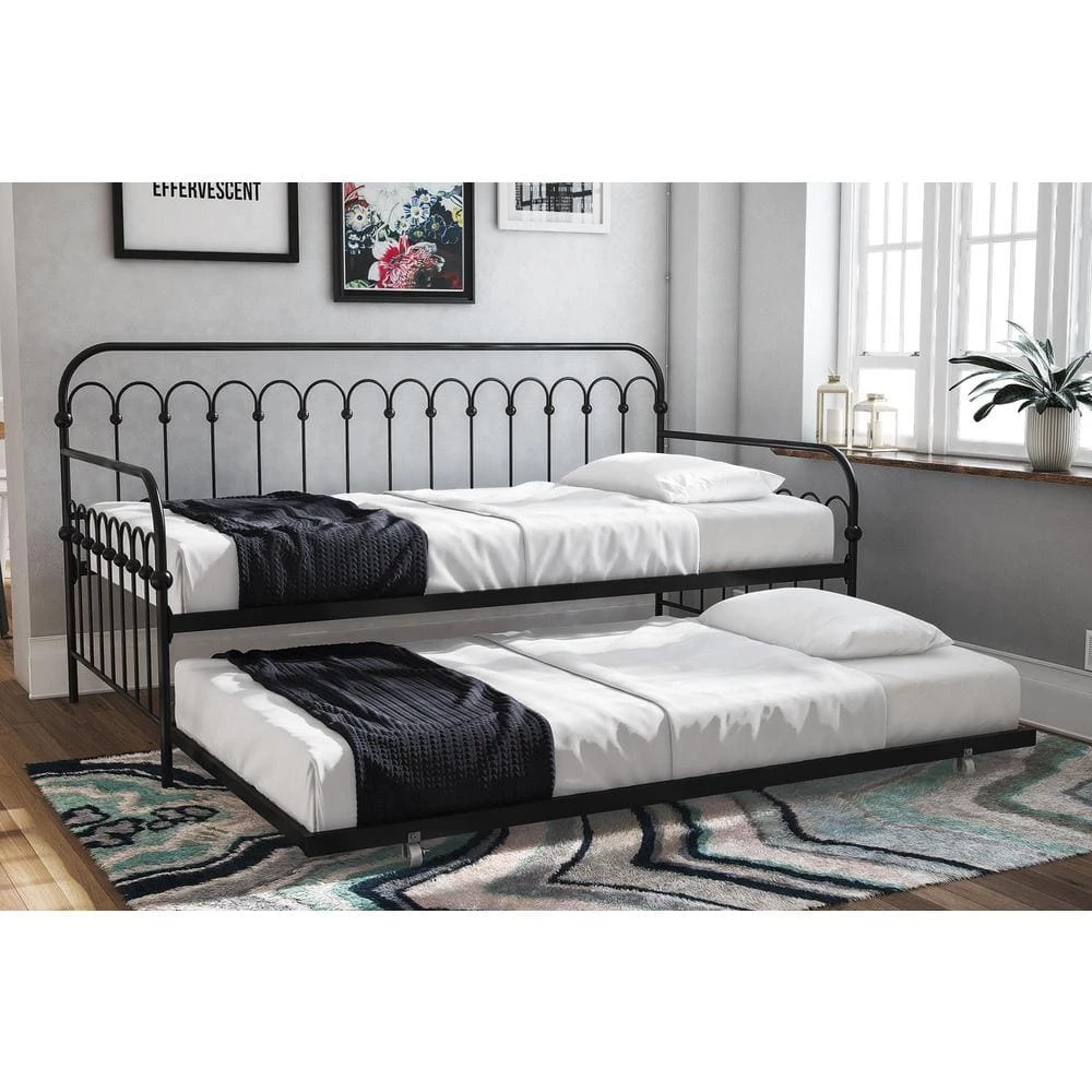 Bright Pop Black Metal Twin Daybed with Trundle by Novogratz 2 Bright Pop Black Metal Twin Daybed with Trundle by Novogratz - Image 2