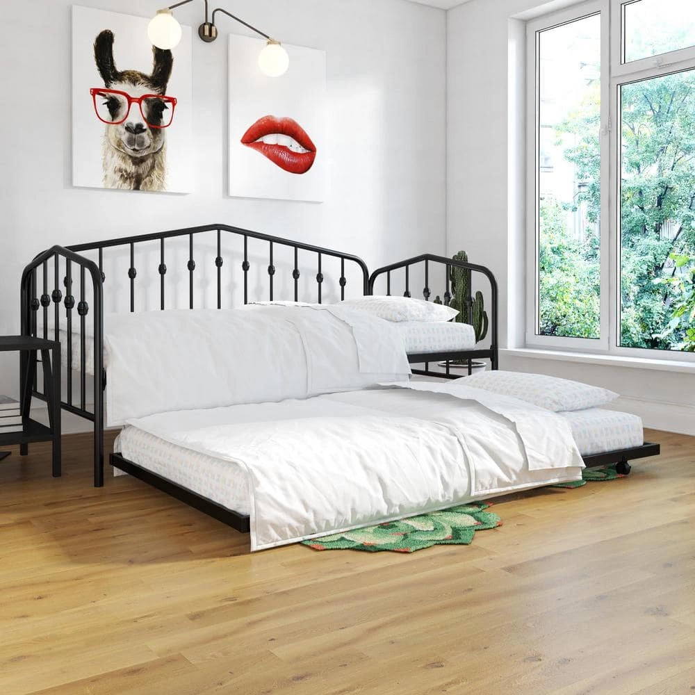 Bushwick Black Metal Twin Size Daybed and Trundle by Novogratz 2 Bushwick Black Metal Twin Size Daybed and Trundle by Novogratz - Image 2
