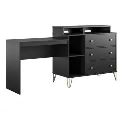 Owen 3-Drawer Black Media Dresser and Desk (37.2 in. H x 71.97 in. W x 19.69 in. D) by Novogratz -Elama Sales Store black novogratz dressers 1980407com 40 1000
