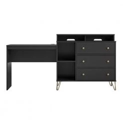 Owen 3-Drawer Black Media Dresser and Desk (37.2 in. H x 71.97 in. W x 19.69 in. D) by Novogratz