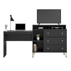Owen 3-Drawer Black Media Dresser and Desk (37.2 in. H x 71.97 in. W x 19.69 in. D) by Novogratz -Elama Sales Store black novogratz dressers 1980407com c3 1000