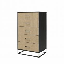 Kelly 5-Drawer Black Oak and Faux Rattan Dresser 47.21 in. H x 27.19 in. W x 19.69 in. D by Novogratz 14 Kelly 5-Drawer Black Oak and Faux Rattan Dresser 47.21 in. H x 27.19 in. W x 19.69 in. D by Novogratz -Elama Sales Store black oak and faux rattan novogratz chest of drawers 5799335com 40 1000