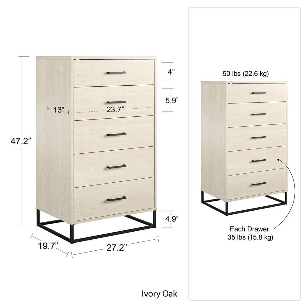 Kelly 5-Drawer Black Oak and Faux Rattan Dresser 47.21 in. H x 27.19 in. W x 19.69 in. D by Novogratz 7 Kelly 5-Drawer Black Oak and Faux Rattan Dresser 47.21 in. H x 27.19 in. W x 19.69 in. D by Novogratz - Image 7