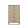Kelly 5-Drawer Black Oak and Faux Rattan Dresser 47.21 in. H x 27.19 in. W x 19.69 in. D by Novogratz