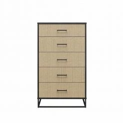 Kelly 5-Drawer Black Oak and Faux Rattan Dresser 47.21 in. H x 27.19 in. W x 19.69 in. D by Novogratz