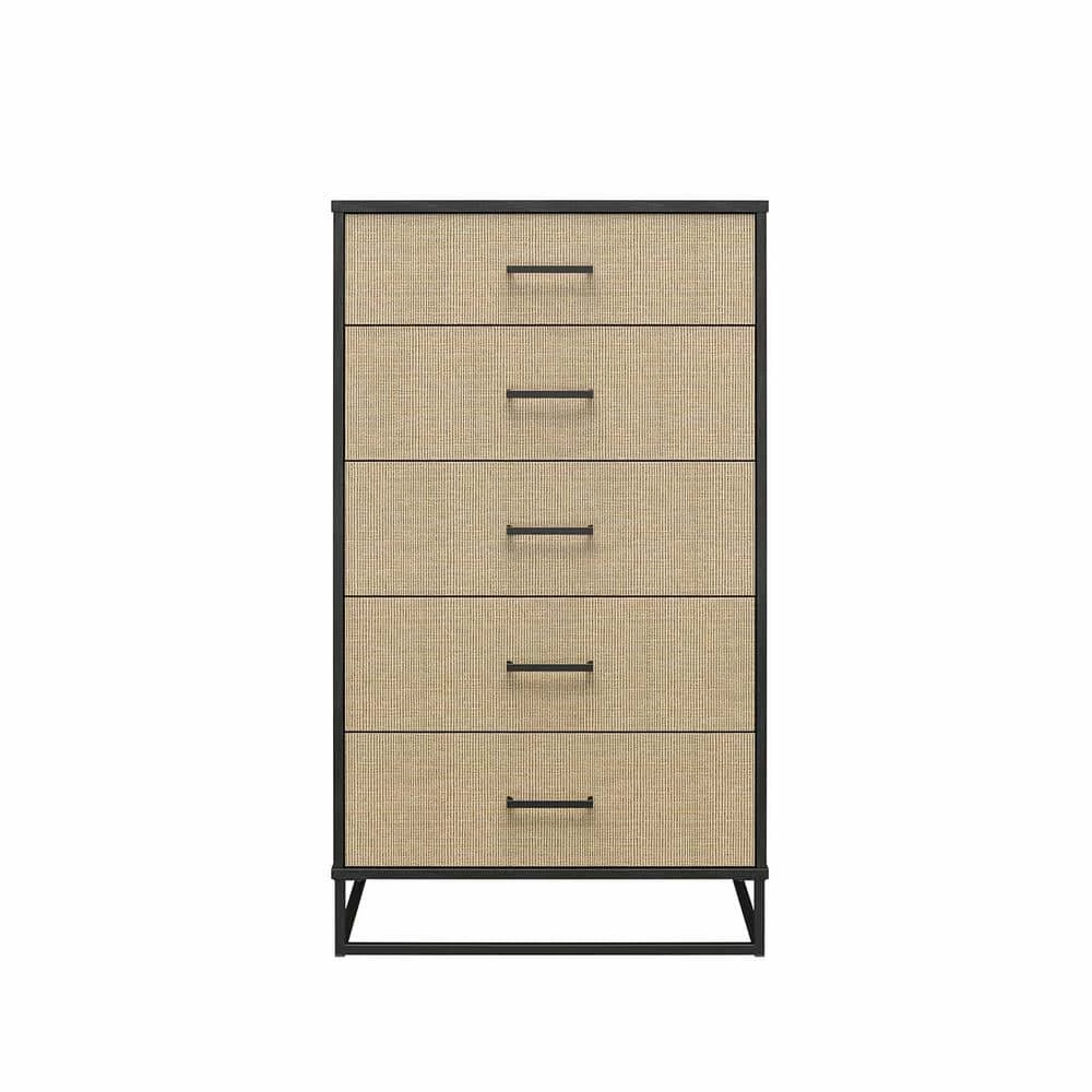 Kelly 5-Drawer Black Oak and Faux Rattan Dresser 47.21 in. H x 27.19 in. W x 19.69 in. D by Novogratz 1 Kelly 5-Drawer Black Oak and Faux Rattan Dresser 47.21 in. H x 27.19 in. W x 19.69 in. D by Novogratz