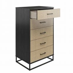 Kelly 5-Drawer Black Oak and Faux Rattan Dresser 47.21 in. H x 27.19 in. W x 19.69 in. D by Novogratz 16 Kelly 5-Drawer Black Oak and Faux Rattan Dresser 47.21 in. H x 27.19 in. W x 19.69 in. D by Novogratz -Elama Sales Store black oak and faux rattan novogratz chest of drawers 5799335com 77 1000