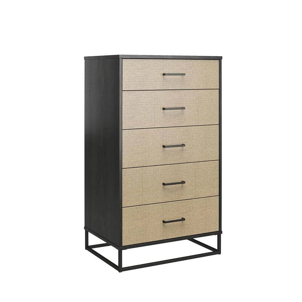 Kelly 5-Drawer Black Oak and Faux Rattan Dresser 47.21 in. H x 27.19 in. W x 19.69 in. D by Novogratz 2 Kelly 5-Drawer Black Oak and Faux Rattan Dresser 47.21 in. H x 27.19 in. W x 19.69 in. D by Novogratz - Image 2