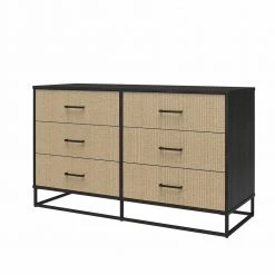 Kelly 6-Drawer Black Oak and Faux Rattan Dresser 31.77 in. H x 53.62 in. W x 19.69 in. D by Novogratz 14 Kelly 6-Drawer Black Oak and Faux Rattan Dresser 31.77 in. H x 53.62 in. W x 19.69 in. D by Novogratz -Elama Sales Store black oak novogratz dressers 9230335com 40 1000