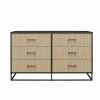 Kelly 6-Drawer Black Oak and Faux Rattan Dresser 31.77 in. H x 53.62 in. W x 19.69 in. D by Novogratz