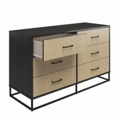 Kelly 6-Drawer Black Oak and Faux Rattan Dresser 31.77 in. H x 53.62 in. W x 19.69 in. D by Novogratz 16 Kelly 6-Drawer Black Oak and Faux Rattan Dresser 31.77 in. H x 53.62 in. W x 19.69 in. D by Novogratz -Elama Sales Store black oak novogratz dressers 9230335com 77 1000