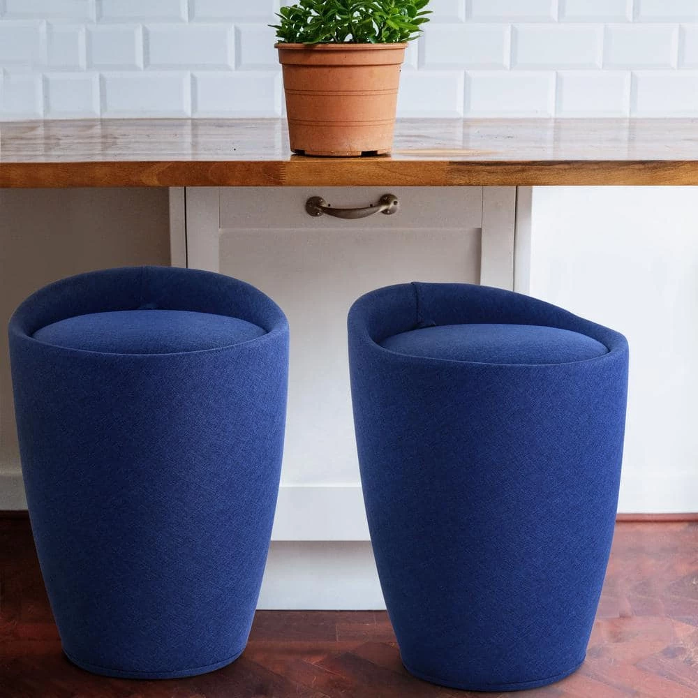 20 in. Blue Denim Barrel Chair with Cushion by Elama 3 20 in. Blue Denim Barrel Chair with Cushion by Elama - Image 3