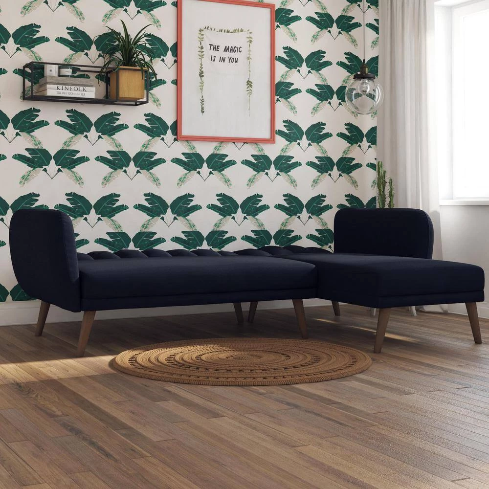 Brittany Blue Linen Sectional Futon Sofa by Novogratz 13 Brittany Blue Linen Sectional Futon Sofa by Novogratz - Image 13