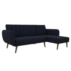 Brittany Blue Linen Sectional Futon Sofa by Novogratz