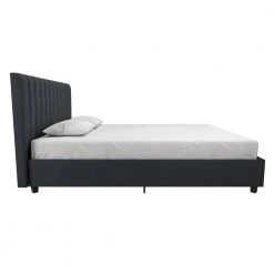 Brittany Blue Linen Queen Upholstered Bed by Novogratz -Elama Sales Store blue linen novogratz platform beds 4191639n 31 1000