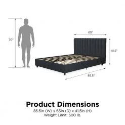 Brittany Blue Linen Queen Upholstered Bed by Novogratz -Elama Sales Store blue linen novogratz platform beds 4191639n 44 1000