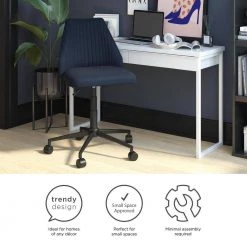 Brittany Blue Linen Office Chair with Castors by Novogratz 16 Brittany Blue Linen Office Chair with Castors by Novogratz -Elama Sales Store blue linen novogratz task chairs 2391629n 77 1000