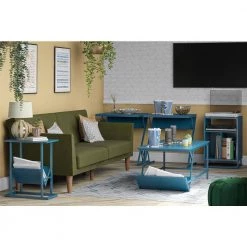 Regal 42 in. Blue Large Rectangle Particle Board Coffee Table with Shelf by Novogratz -Elama Sales Store blue novogratz coffee tables 3585906com 1f 1000